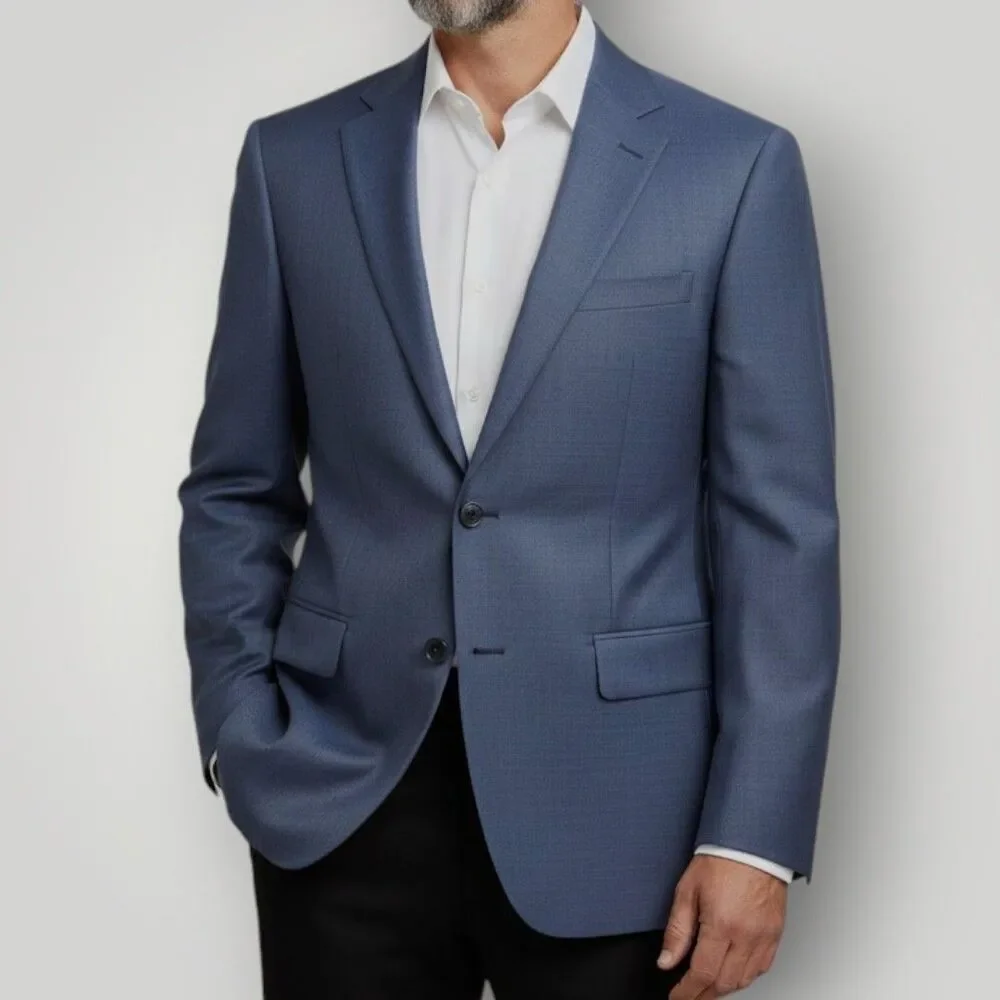 JACK VICTOR Mens Navy Blazer 42L Sport Coat Two Button Suit Jacket Italian Wool